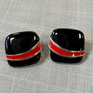 5/$5 Vintage 1980s Black and Red enameled square Earrings